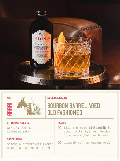 Bittermilk No.1 Bourbon Barrel Aged Old Fashioned Mix, Cocktail Mixer, Exp 7/27