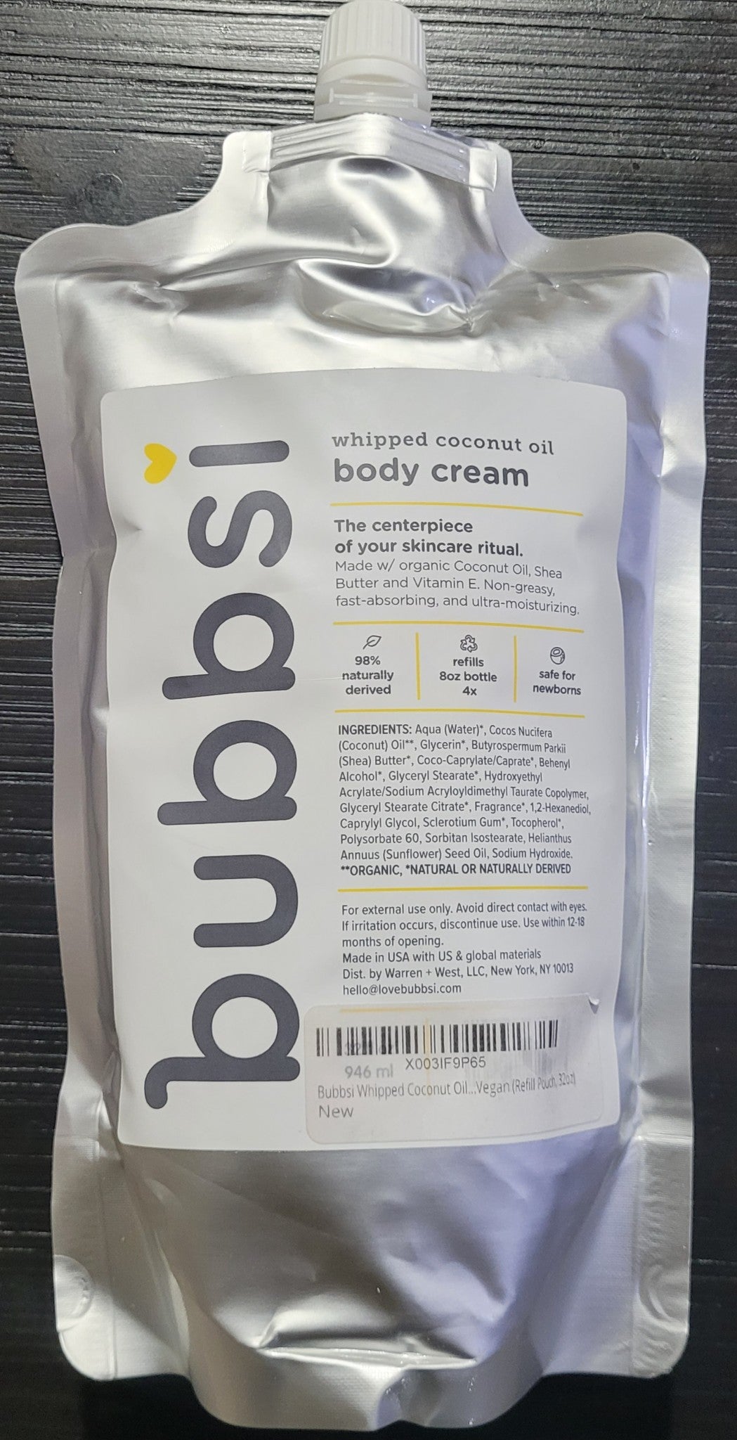 Bubbsi Whipped Coconut Oil Body Cream & Baby Eczema Lotion, 32 oz Refill, New!