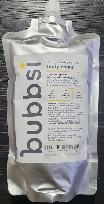 Bubbsi Whipped Coconut Oil Body Cream & Baby Eczema Lotion, 32 oz Refill, New!