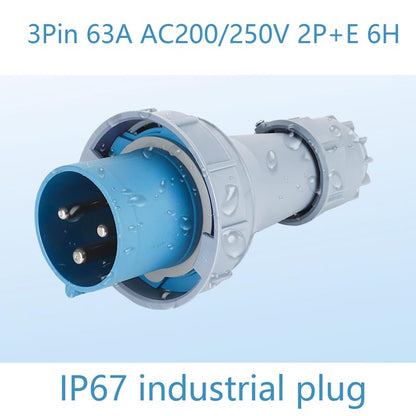 Industrial Connector Plug Socket IP67 3 Phase, 1 Set, 3 Pin, 63Amp, 200V - 250V