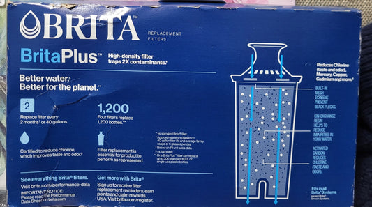 Brita Plus Water Filter OB08, 4 pack, Reduces 2x Contaminants, BPA-Free, New!