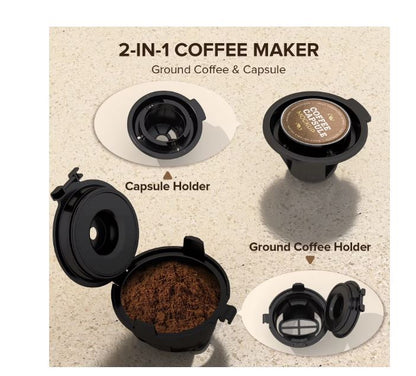 Single Serve Coffee Maker 2 in 1 for K-Cup & Ground Coffee, 1200W - NEW