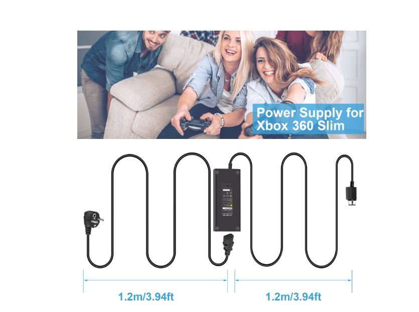 AC Adapter for Xbox 360 Slim Power Supply Charger with Cord by Huajiang Tech - NEW!
