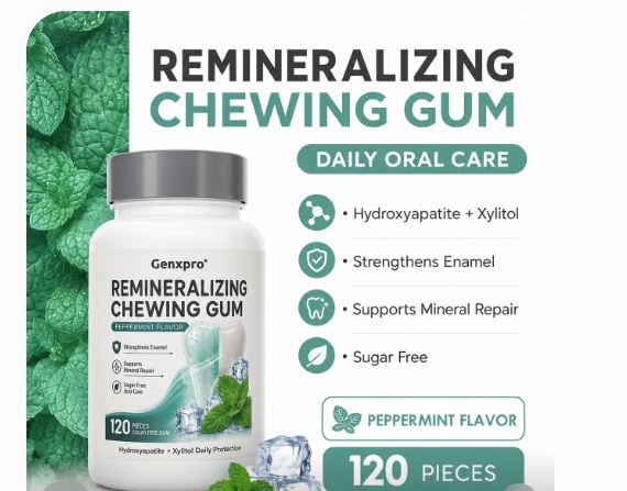 GENXPRO Sugar Free Remineralizing Gum Mint 120 Pieces - Gluten Free Chewing Gum - NEW!