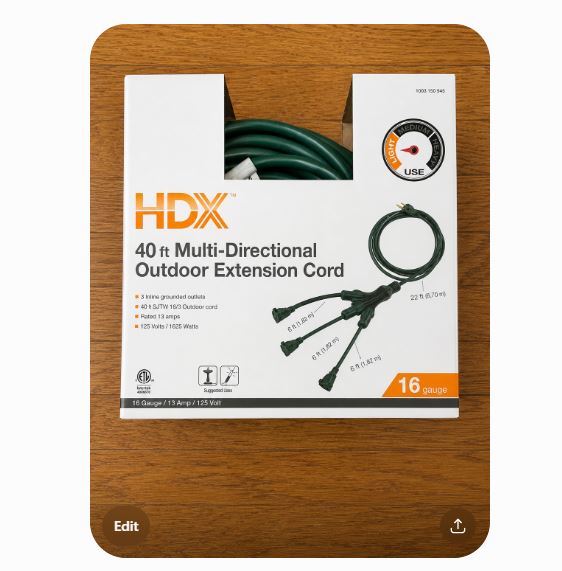 HDX 40 ft. Green Multi-Directional Outdoor Extension Cord, 16/3 Gauge - NEW!
