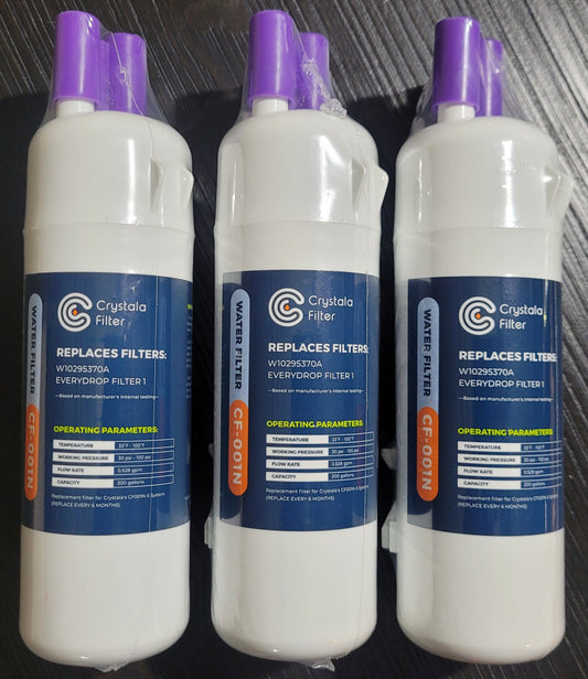Crystala CF-001N Refrigerator Water Filter, W1029537A Compatible, 3 Pack, Sealed