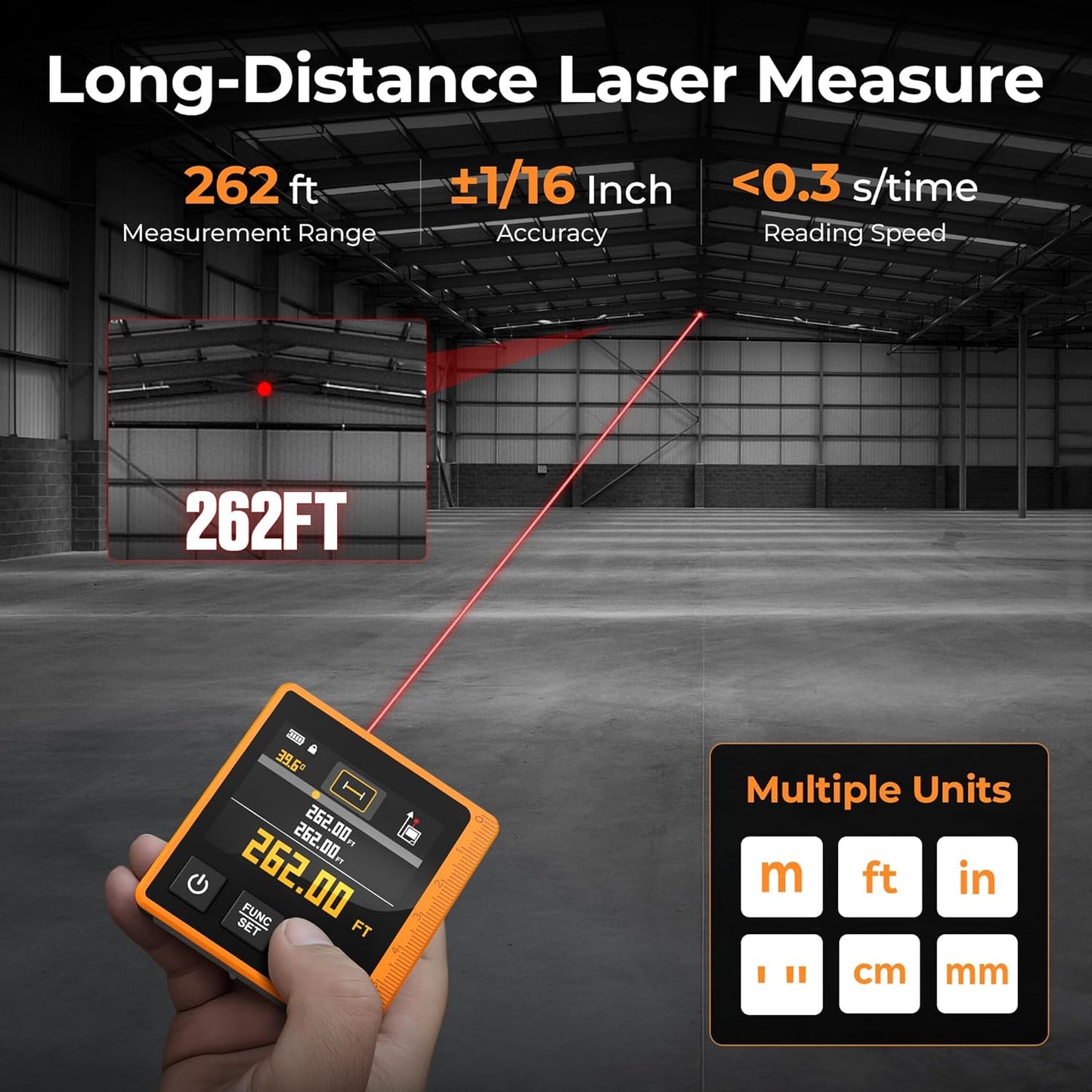 Cigman CD-80 Laser Measuring Tool, 262ft Distance + Angle Measurements, New!