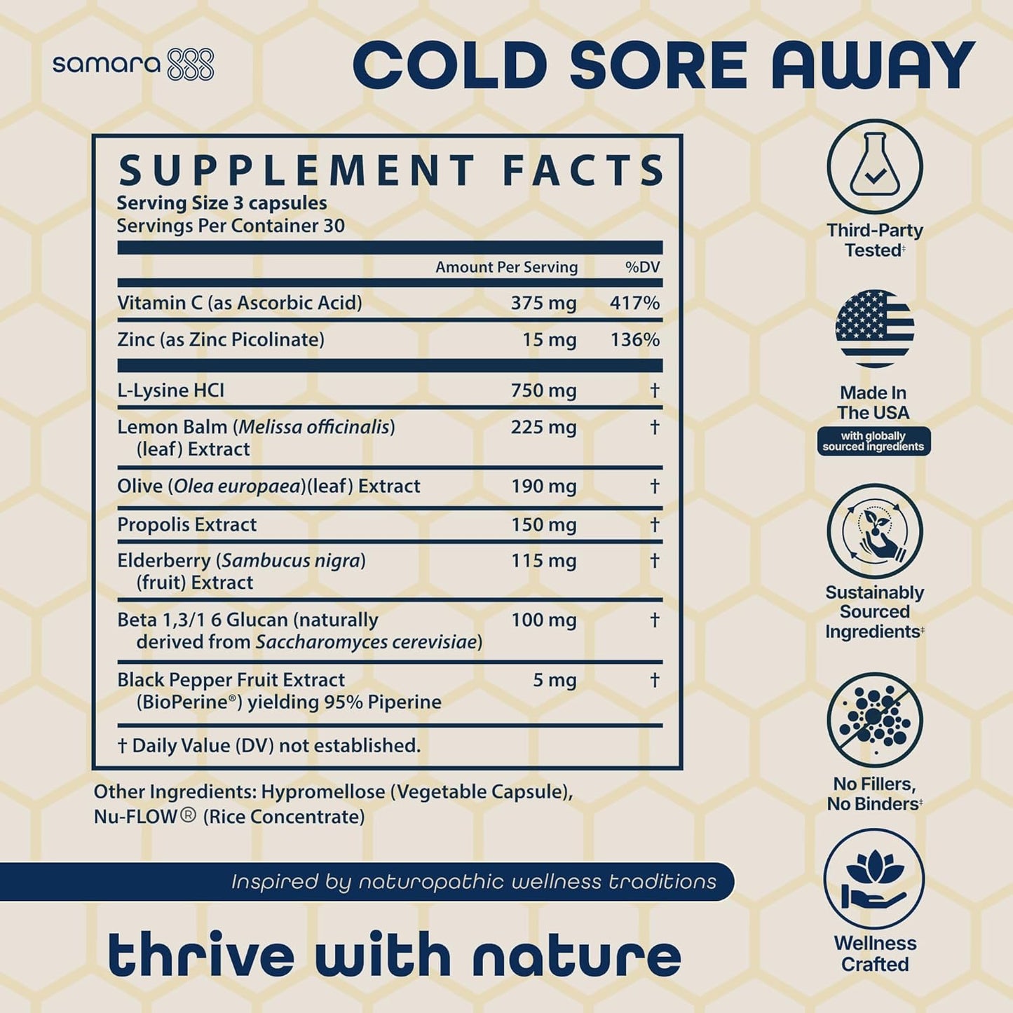 Samara 888 Cold Sore Away, Daily Immune & Skin Support, 90 Capsules, Exp. 7/2027