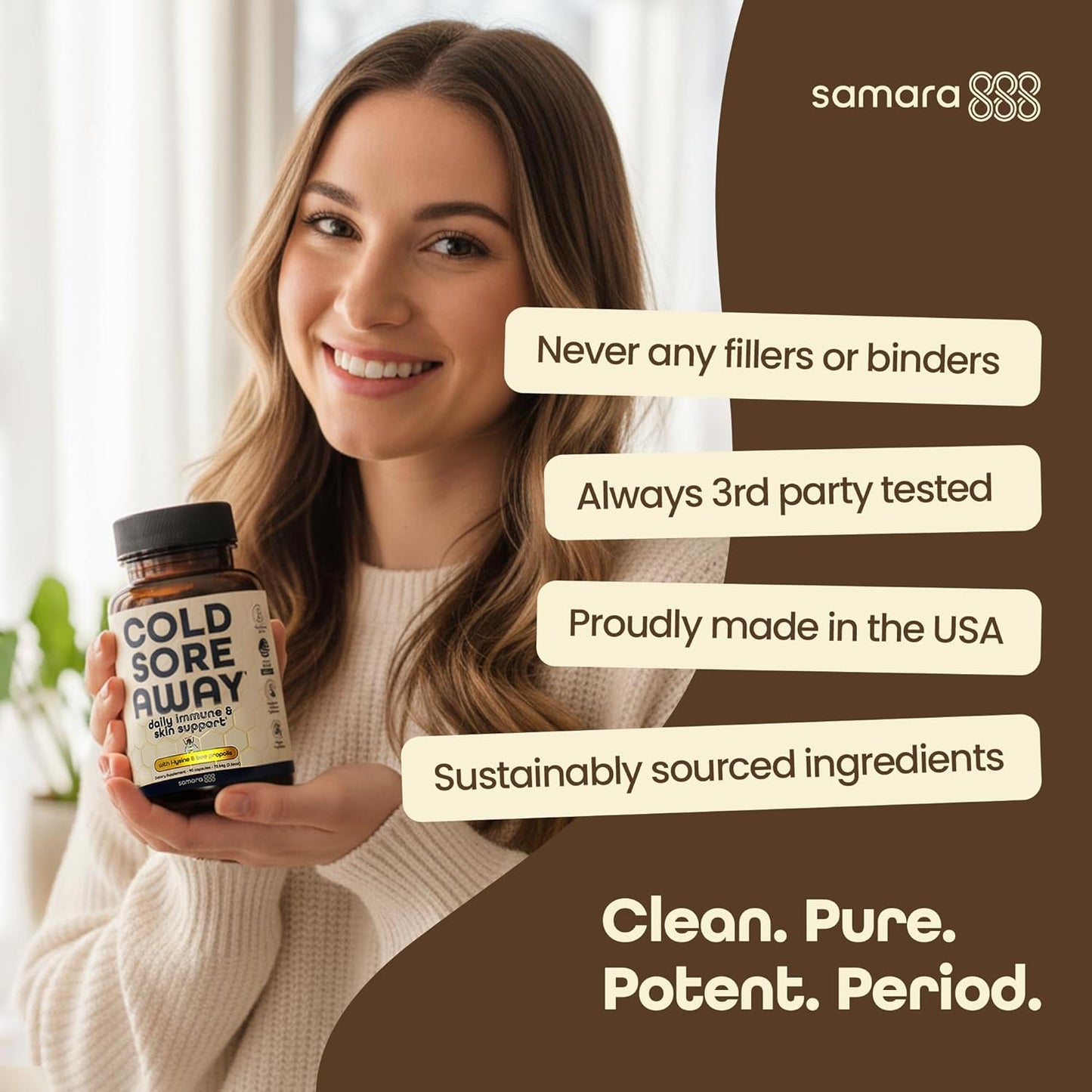 Samara 888 Cold Sore Away, Daily Immune & Skin Support, 90 Capsules, Exp. 7/2027