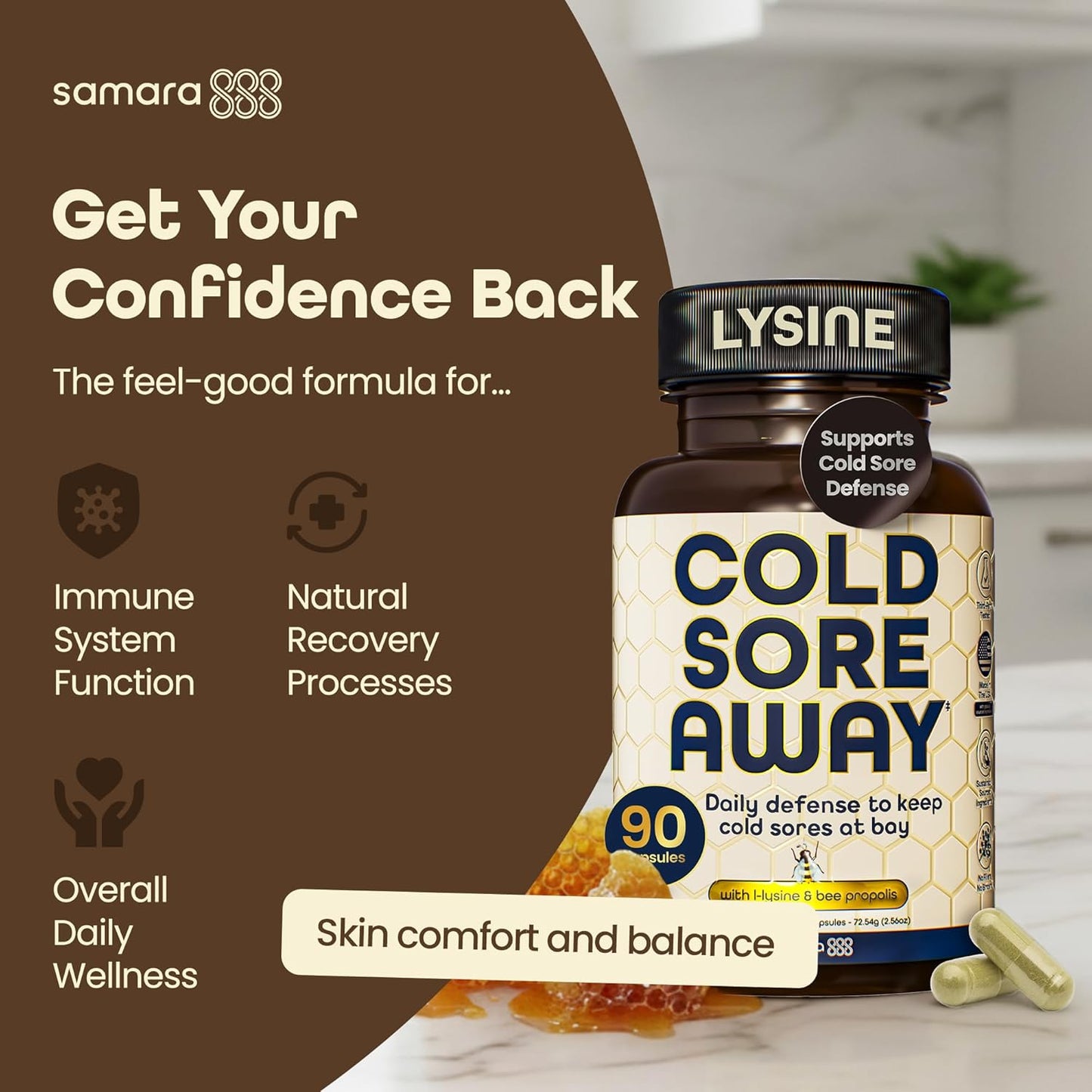 Samara 888 Cold Sore Away, Daily Immune & Skin Support, 90 Capsules, Exp. 7/2027