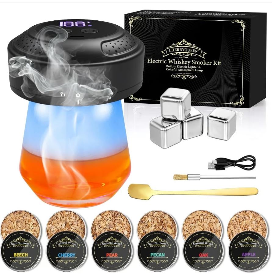 CHERRYQUEEN Old Fashioned Electric Whiskey Smoker Kit, 6 Flavors, Ambient, New!