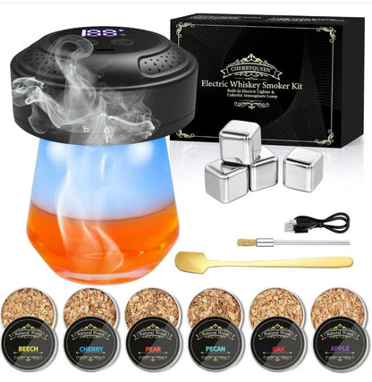 CHERRYQUEEN Old Fashioned Electric Whiskey Smoker Kit, 6 Flavors, Ambient, New!