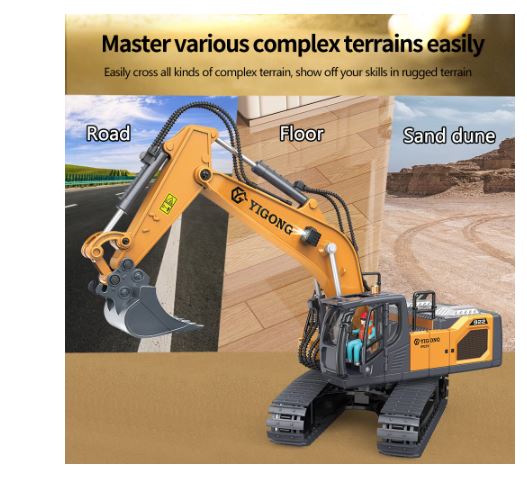1:20 Remote Control Excavator, 11 Channel RC Construction Vehicle Toys - NEW!
