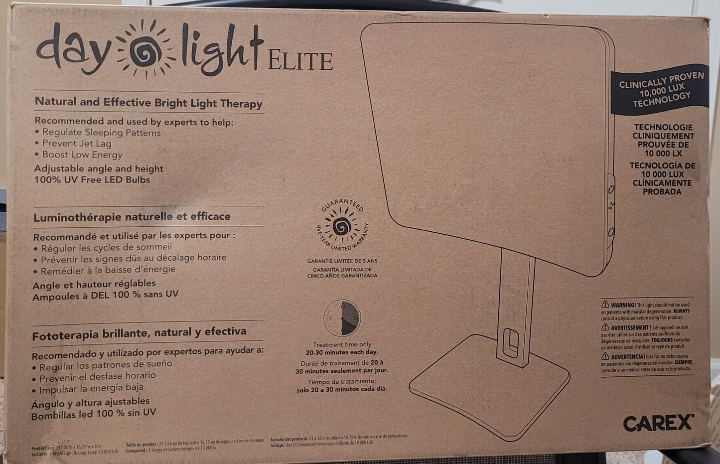 Carex Day Light Elite Bright Light Therapy Lamp, 10,000 Lux Light Therapy, New!