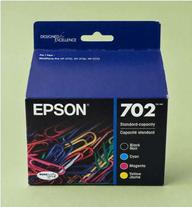 Epson 702 Ink Cartridge 4-Pack: Black, Cyan, Magenta, Yellow for WF Printers  - NEW!