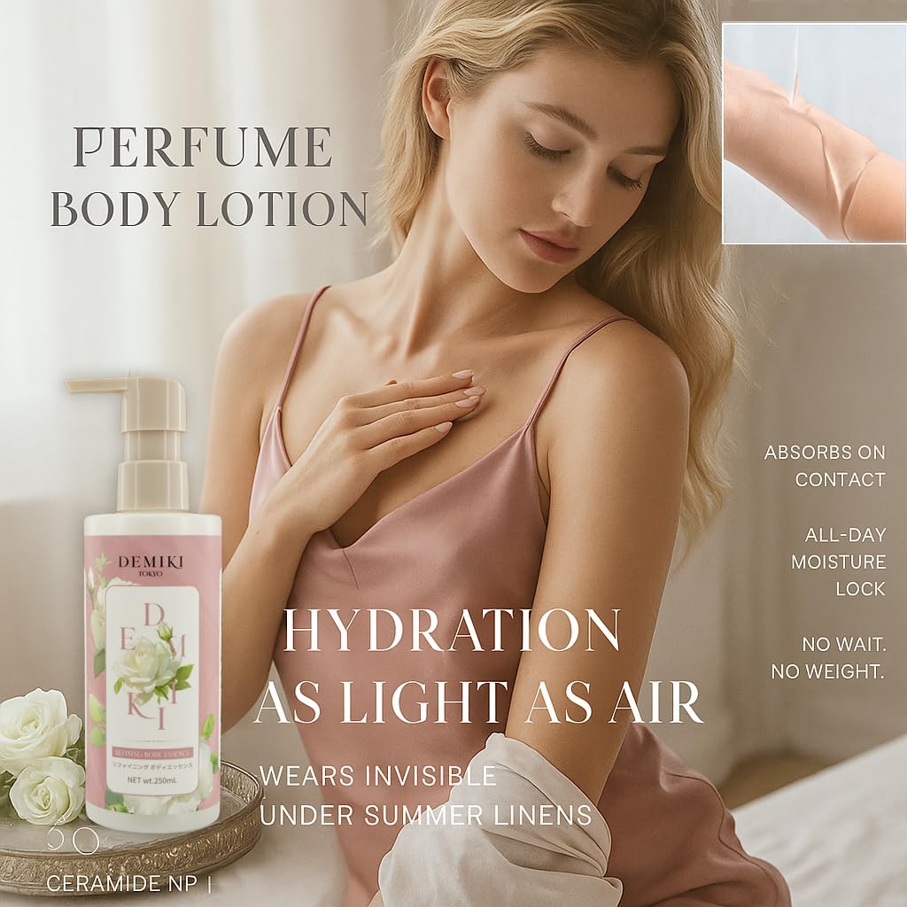 Demiki Body Lotion Tokyo Refining Essence, Rose, 8.45 oz, New!