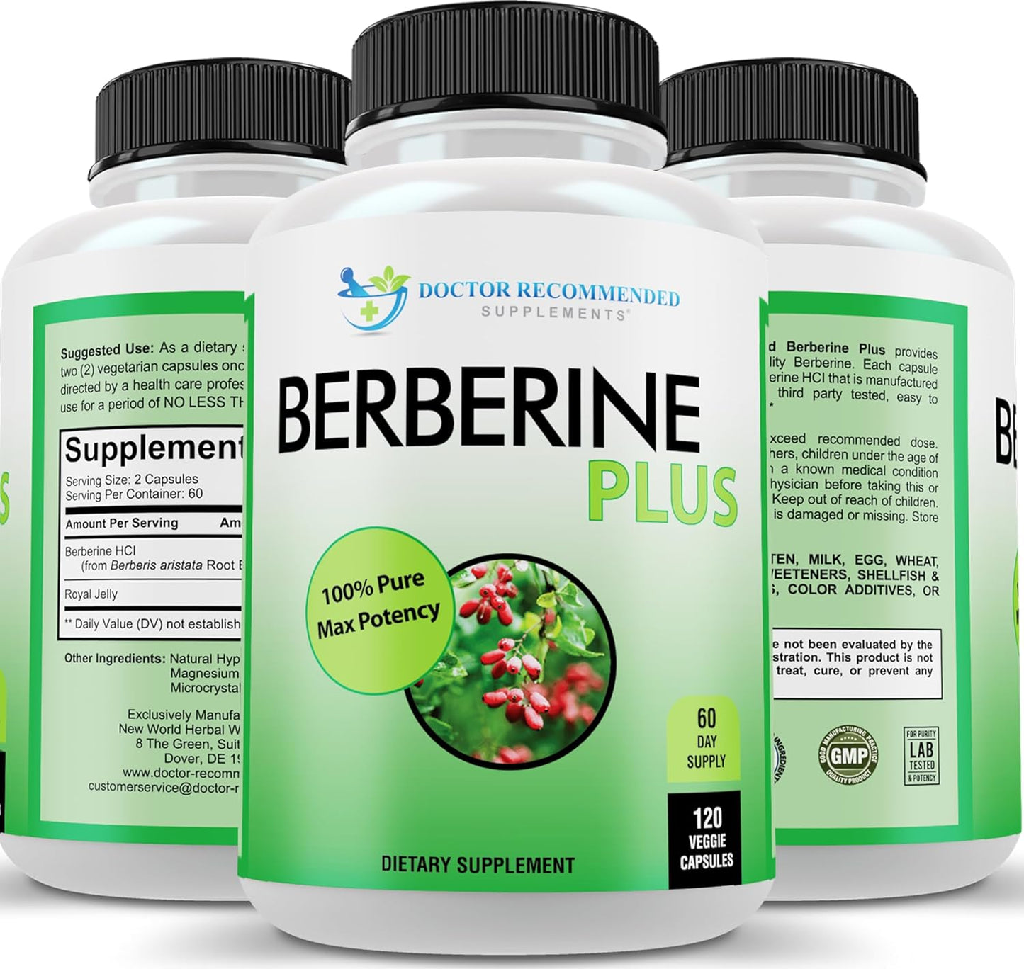 Doctor Recommended Berberine Plus 1200mg, 120 Capsules, Royal Jelly - Exp. 2/26