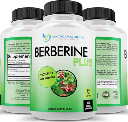 Doctor Recommended Berberine Plus 1200mg, 120 Capsules, Royal Jelly - Exp. 2/26