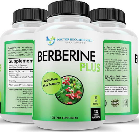 Doctor Recommended Berberine Plus 1200mg, 120 Capsules, Royal Jelly - Exp. 2/26