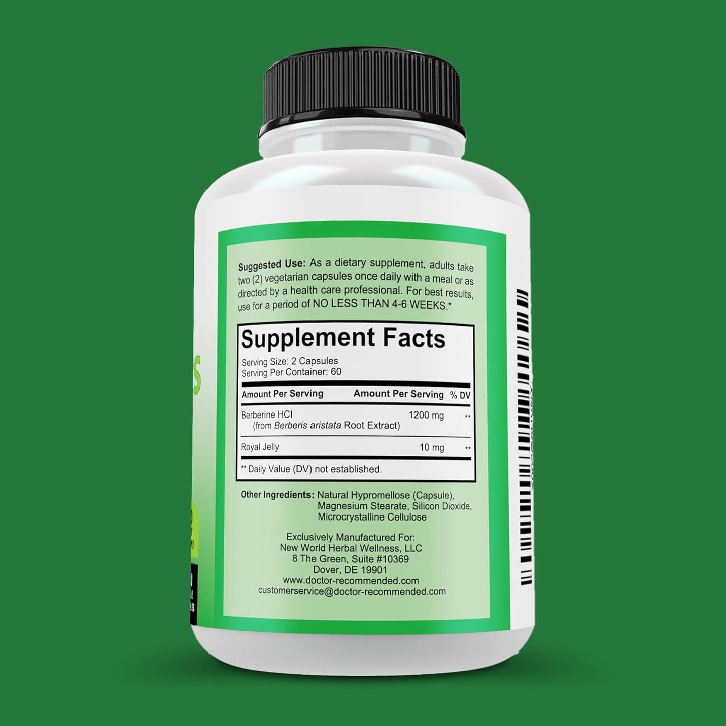 Doctor Recommended Berberine Plus 1200mg, 120 Capsules, Royal Jelly - Exp. 2/26