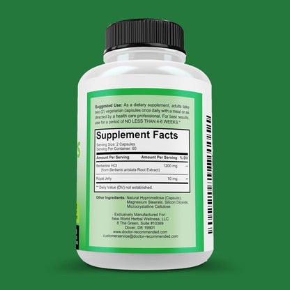 Doctor Recommended Berberine Plus 1200mg, 120 Capsules, Royal Jelly - Exp. 2/26