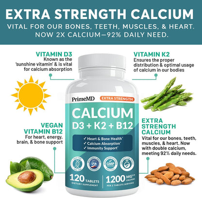 PrimeMD Extra Strength Calcium D3 K2 B12 - 120 Tablets, NIB, Exp 6/2027