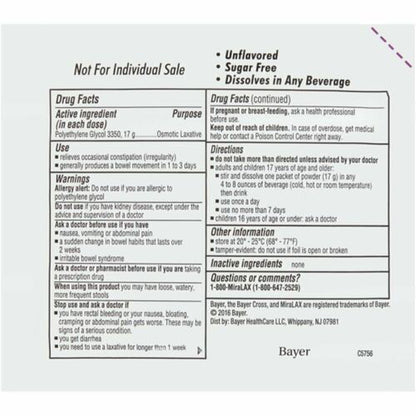 MiraLAX Unflavored Powder Laxative 20 Ct – Fast Constipation Relief, Exp. 8/27