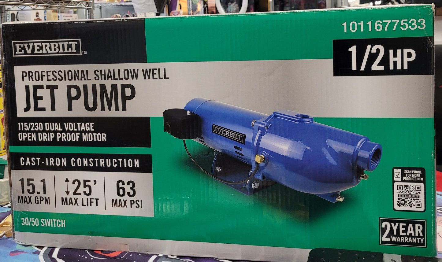 Everbilt 1/2 HP Shallow Well Jet Pump HDSWJ5, Cast Iron, Dual Voltage - New!