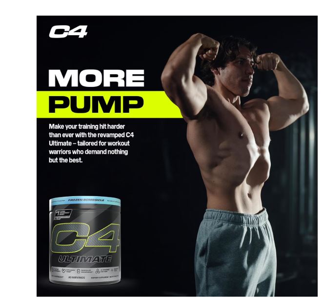 C4 Ultimate Pre-Workout Powder, Icy Blue Razz, 20 Servings for Energy Boost - NEW!