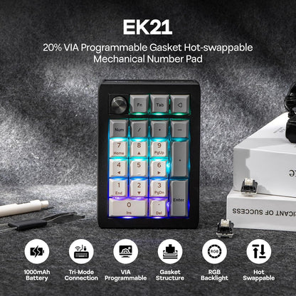 EPOMAKER EK21 VIA Gasket Programmable Keypad Wireless/BT/Wired HotSwap RGB, New!