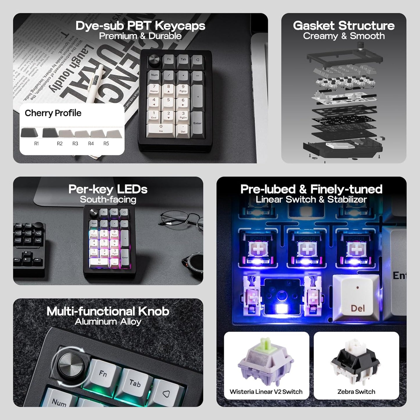 EPOMAKER EK21 VIA Gasket Programmable Keypad Wireless/BT/Wired HotSwap RGB, New!