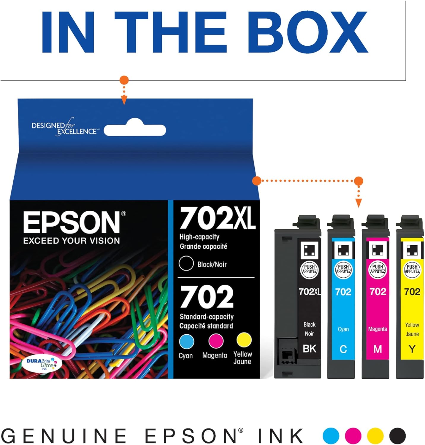 Genuine Epson 702XL Combo Ink Cartridges, T702XL-BCS, Sealed, Exp. 07/2028