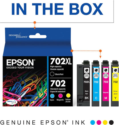 Genuine Epson 702XL Combo Ink Cartridges, T702XL-BCS, Sealed, Exp. 07/2028