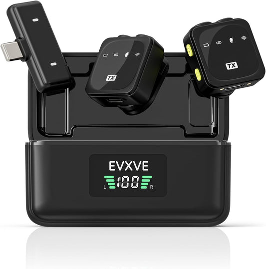 EVXVE Wireless Lavalier Microphone for iPhone, 48Khz, Noise Cancel, 98 ft, New!