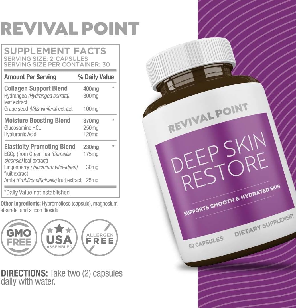 Revival Point Deep Skin Restore, Hyaluronic Acid Complex, 60 Caps. Exp. 12/27