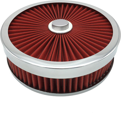 Full Flow Round 9" x 3" Air Filter Assembly Kit Red, for 4 Barrel Carburetor V8