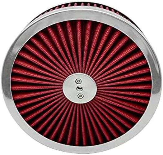 Full Flow Round 9" x 3" Air Filter Assembly Kit Red, for 4 Barrel Carburetor V8