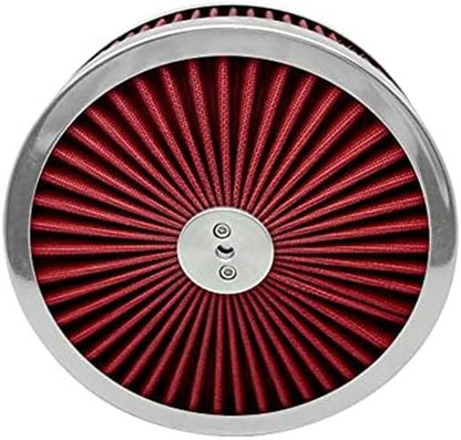 Full Flow Round 9" x 3" Air Filter Assembly Kit Red, for 4 Barrel Carburetor V8