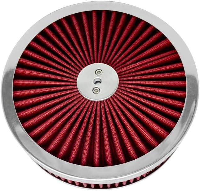 Full Flow Round 9" x 3" Air Filter Assembly Kit Red, for 4 Barrel Carburetor V8