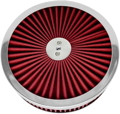 Full Flow Round 9" x 3" Air Filter Assembly Kit Red, for 4 Barrel Carburetor V8