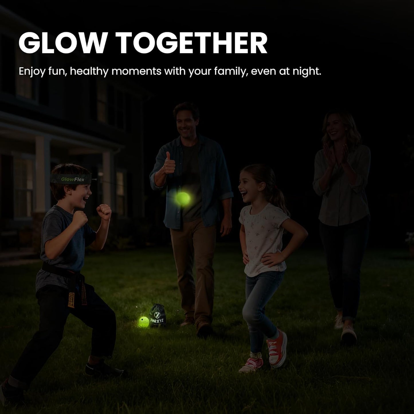 TekXYZ GlowFlex Reflex Ball w/ Counter App, Glow-in-The-Dark, Neon Yellow - New!