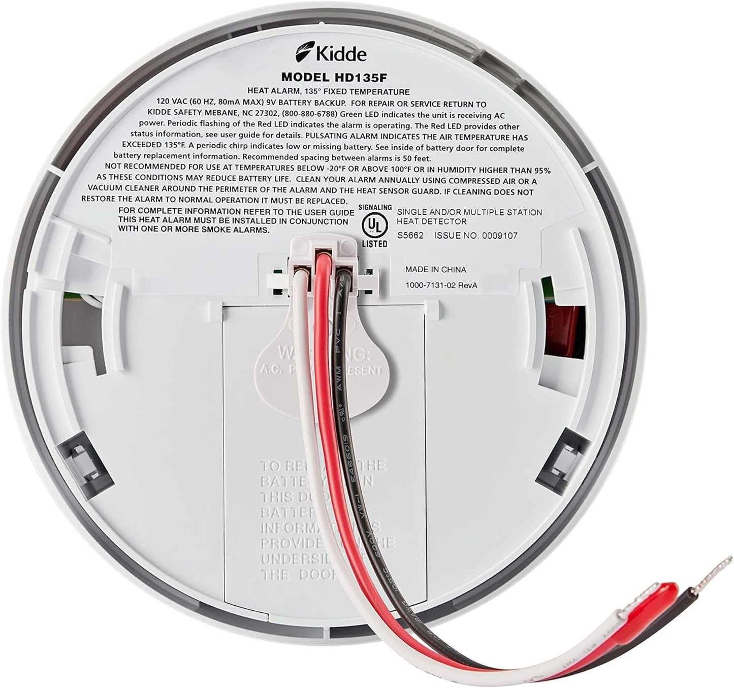 Kidde HD135F Interconnected 120V AC Wire-In Heat Detector Alarm Home Safety, New