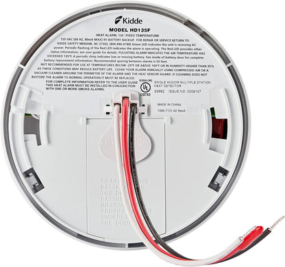 Kidde HD135F Interconnected 120V AC Wire-In Heat Detector Alarm Home Safety, New