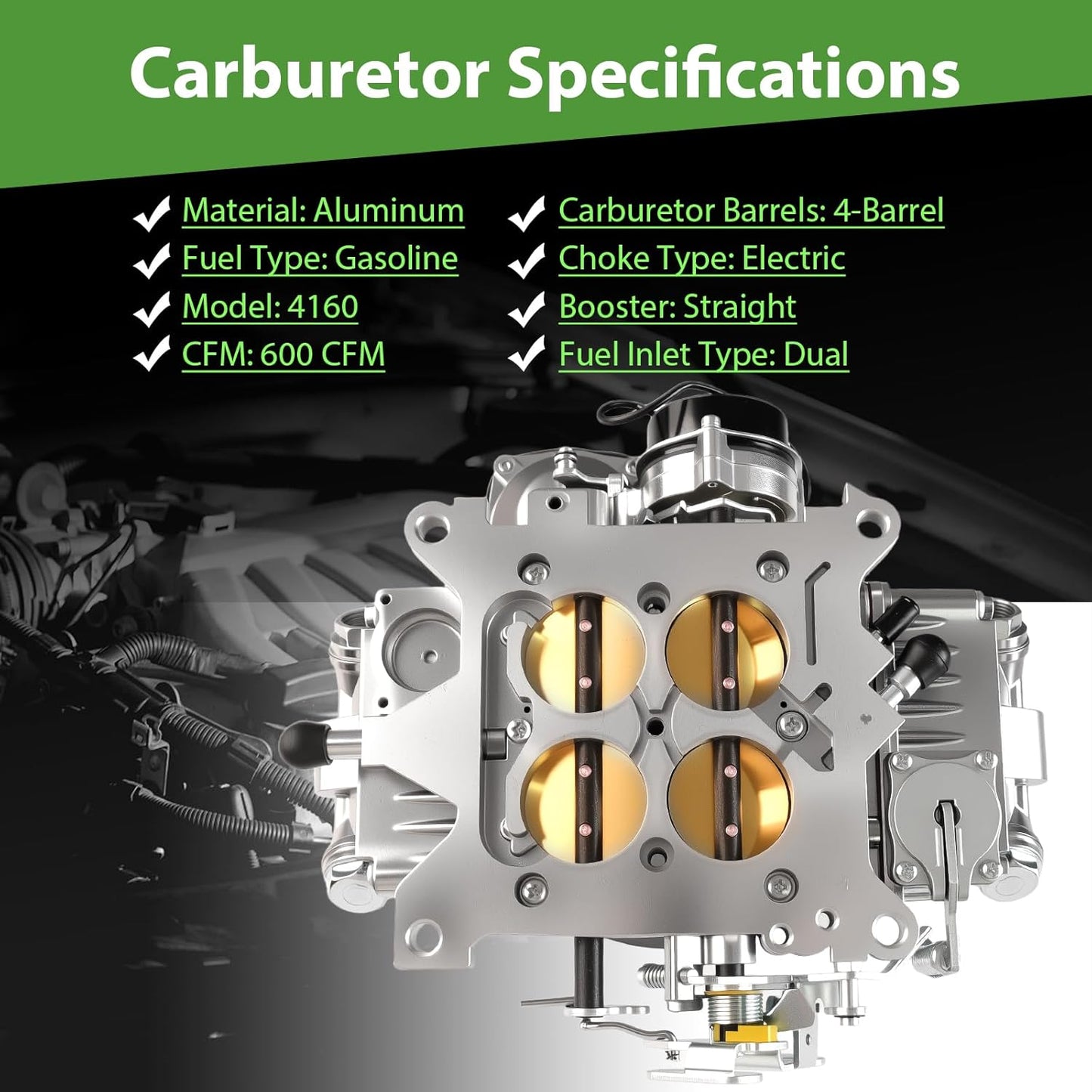 Classic 4160 4-Barrel Carburetor 0-80458SA for Holley, Electric Choke, 600 CFM