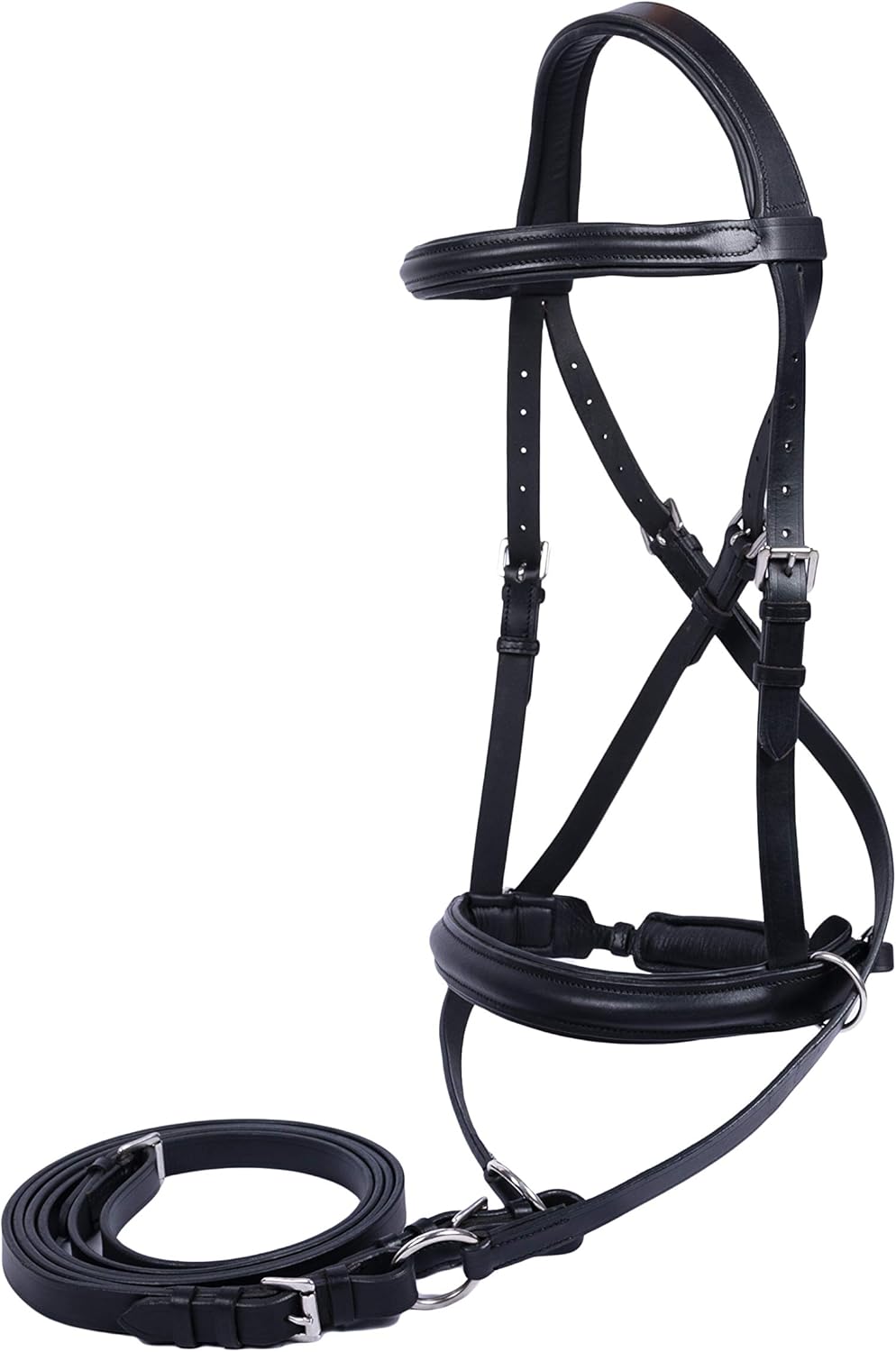 Hulara Genuine Leather Crossover Crossunder Bitless Bridle w/ Halter Reins, New!
