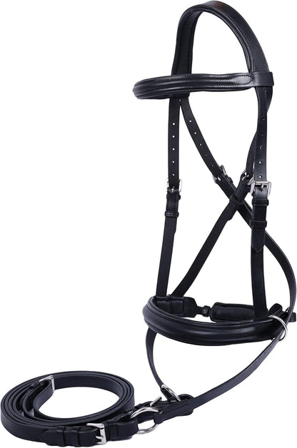 Hulara Genuine Leather Crossover Crossunder Bitless Bridle w/ Halter Reins, New!