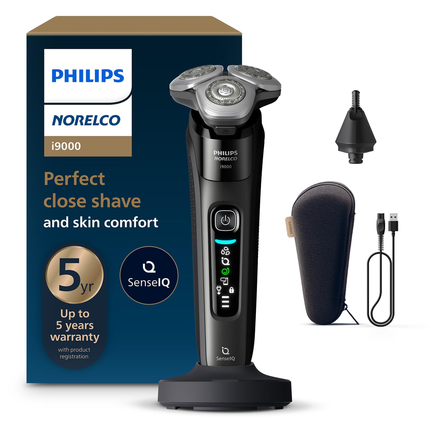 Philips Norelco Shaver i9000 Wet & Dry Electric Razor, Black, SenseIQ - New!