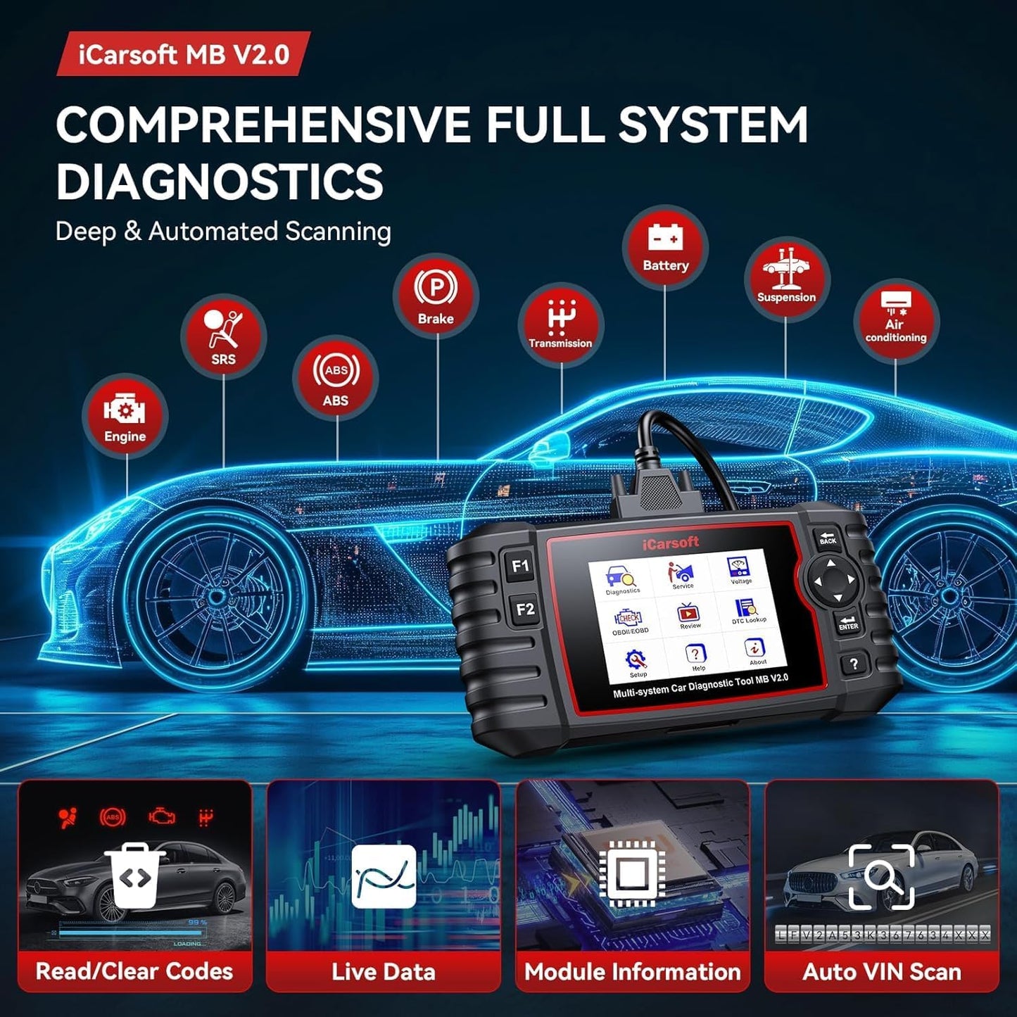 iCarsoft MB V2.0 Car Diagnostic Tool for Mercedes-Benz & Others, New, Free Ship!