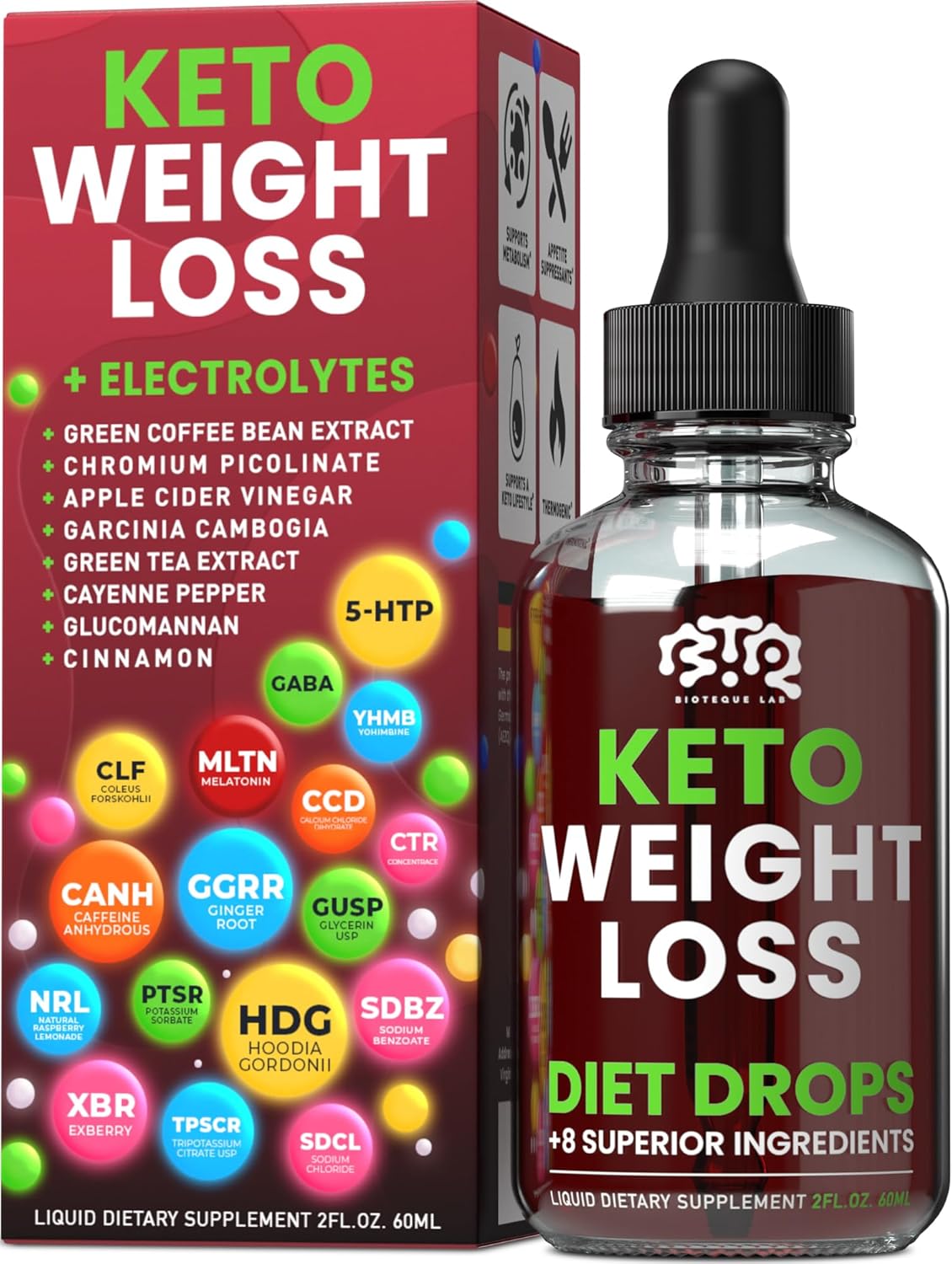 Biotequelab Keto Weight Loss + Electrolytes Drops (2 Pack, 4 oz) Exp. 1/27