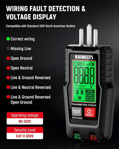 KaiWeets Circuit Breaker Finder KT301P, GFCE Outlet Tester, New, Free Shipping!